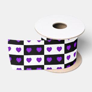 b&w Purple hearts beating Satin Ribbon