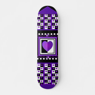 B&W Purple Hearts Beating Skateboard