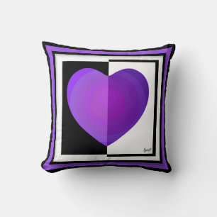 B&W Purple Hearts Beating Throw Pillow