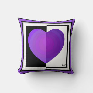 B&W Purple Hearts Beating Throw Pillow
