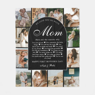 B & W Reasons We Love You Mom Photo Grid Collage Fleece Blanket