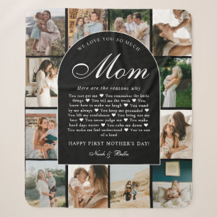 B & W Reasons We Love You Mom Photo Grid Collage Sherpa Blanket