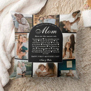 B & W Reasons We Love You Mom Photo Grid Collage Throw Pillow