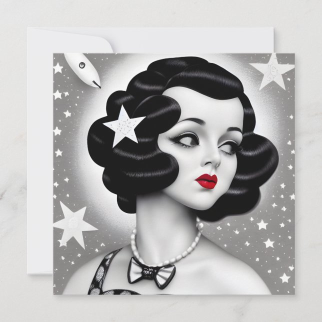 B&W Retro Art Deco Space Girl Card (Front)