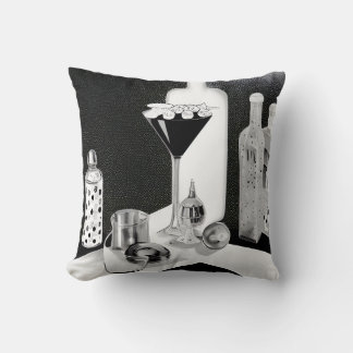 B&W Retro Bar & Martini Throw Pillow