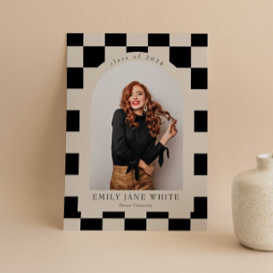 B&W Retro Checkered Arch Classic Photo Graduation Invitation