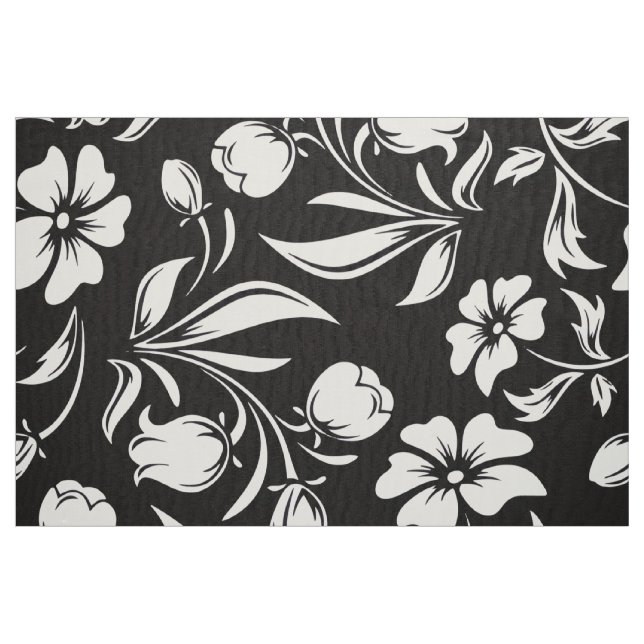 B&W Retro Flowers Pattern Fabric (Fat Quarter)