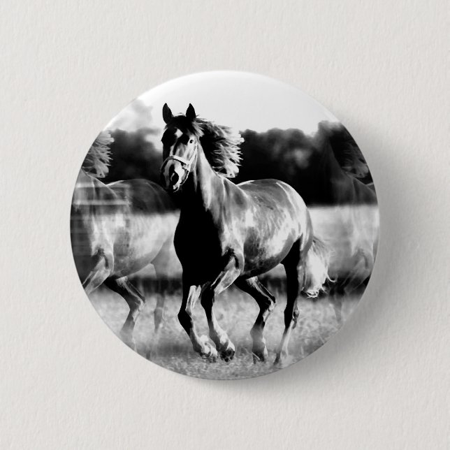 B&W Running Horse 2 Inch Round Button (Front)