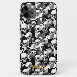 B/W Skull Optical Pattern Gothic Cube Illusion iPhone 11 Pro Max Case