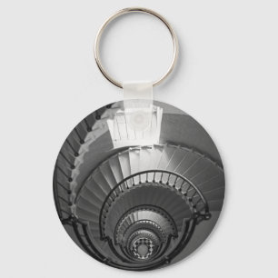 B&W spiral lighthouse staircase Keychain