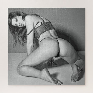B&W Steaming Hot Beautiful Babe Lingerie Model  Jigsaw Puzzle