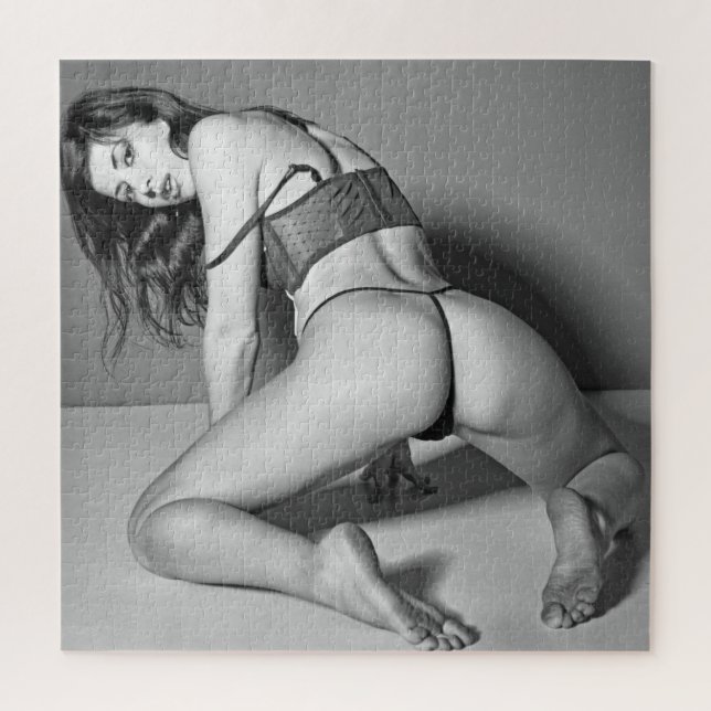 B&W Steaming Hot Beautiful Babe Lingerie Model  Jigsaw Puzzle (Vertical)