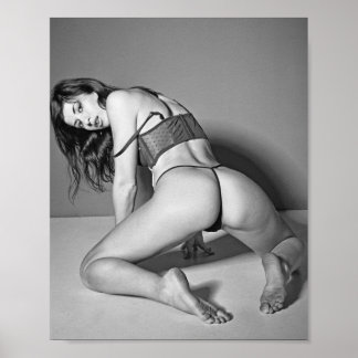 B&W Steaming Hot Beautiful Babe Lingerie Model Poster