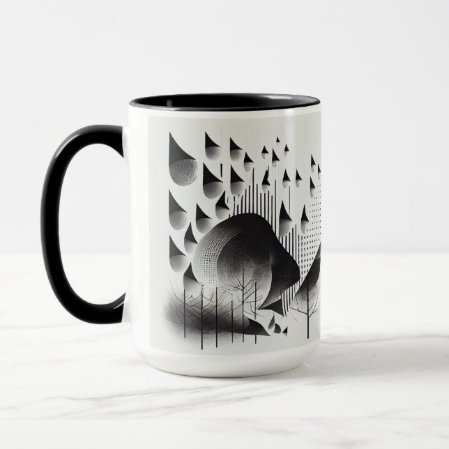 B&W Surreal Optical Illusion Abstract Forest Card Mug (Left)