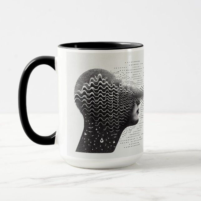 B&W Surreal Optical Illusion Woman’s Face Card Mug (Left)