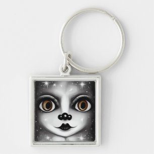 B&W Surreal Pop Big Eyes Mime Keychain