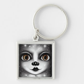 B&W Surreal Pop Big Eyes Mime Keychain