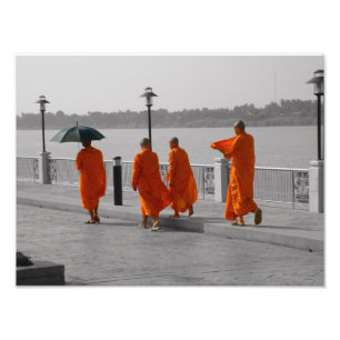 B&W Thai Bouddhist Moks Walking Photo Imprimer