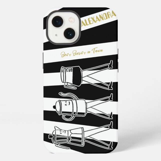 B & W Three Coffee Makers Striped Coffee iPhone Case (Back)