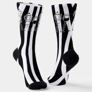 B & W Three Coffee Makers Striped Coffee Socks