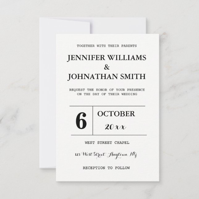 B&W typography wedding invitations (Front)