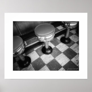 B&W Vintage Diner Stools Poster Print