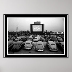 B&W Vintage Drive-In Theater Poster 13 x 19