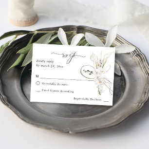 B&W White Floral no Meal RSVP Card