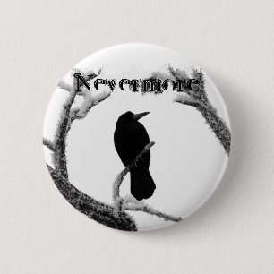B&W Winter Raven Edgar Allan Poe Nevermore 2 Inch Round Button