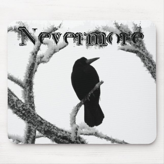 B&W Winter Raven Edgar Allan Poe Nevermore Mouse Pad (Front)