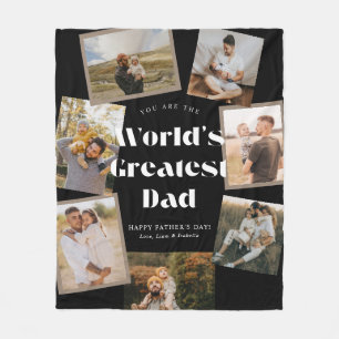B & W World's Greatest Dad 7 Photo Collage Fleece Blanket