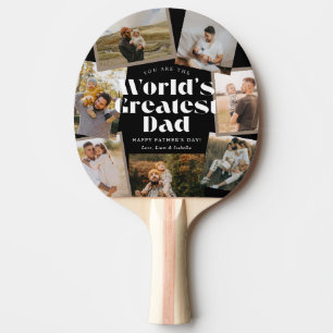 B & W World's Greatest Dad 7 Photo Collage Ping Pong Paddle