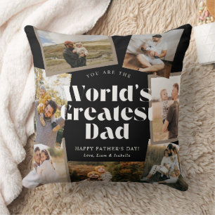 B & W World's Greatest Dad 7 Photo Collage Throw Pillow
