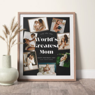 B & W World's Greatest Mom 7 Photo Collage Poster