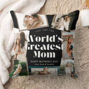 B & W World's Greatest Mom 7 Photo Collage Throw Pillow