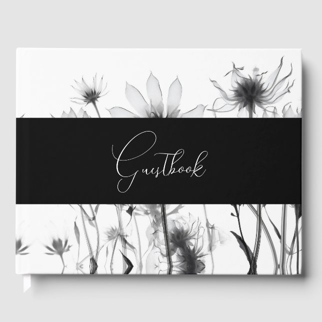 B&W X-Ray Flowers Custom Personalized Wedding Guest Book (Front)