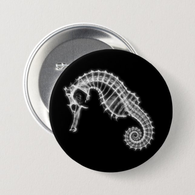 B&W X-Ray Vision Sea Horse Skeleton 3 Inch Round Button (Front & Back)