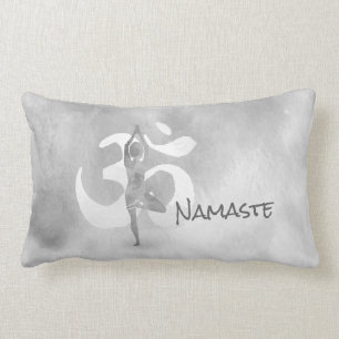 B&W Yoga Instructor Meditation Tree Pose Om Symbol Lumbar Pillow