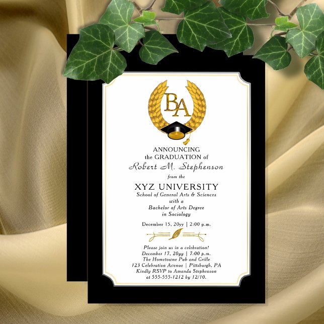 BA - Bachelor of Arts Degree College Graduation Invitation (Elegant "BA" Bachelor of Arts Degree College University Graduation Invitation Print and/or Download)