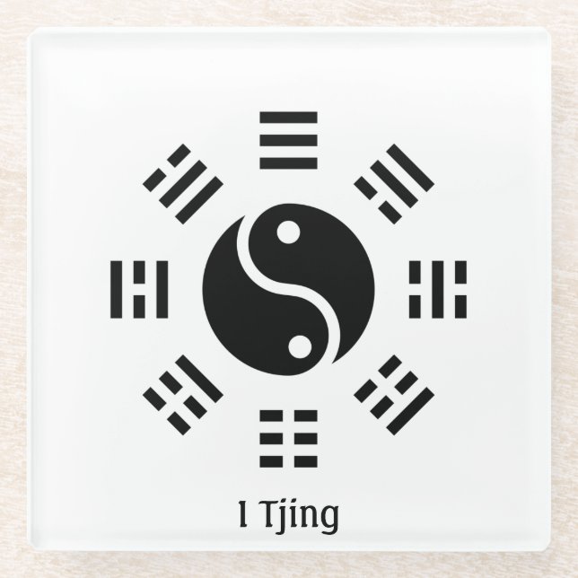 Ba Gua, eight trigrams, yin yang customizable  Glass Coaster (Front)