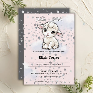 Baa-baa A Little Lamb Stars Baby Shower Invitation