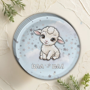Baa-baa A Little Lamb Stars Baby Shower Paper Plate