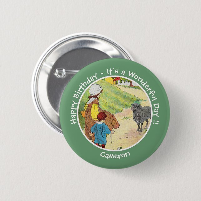 Baa, Baa, Black Sheep Birthday Party Collection 2 Inch Round Button (Front & Back)
