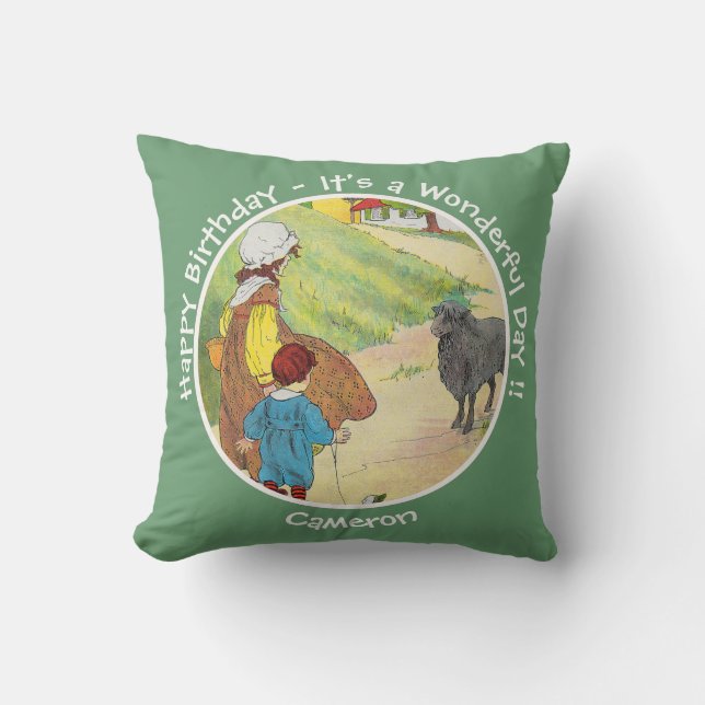 Baa, Baa, Black Sheep Birthday Party Collection Throw Pillow (Front)