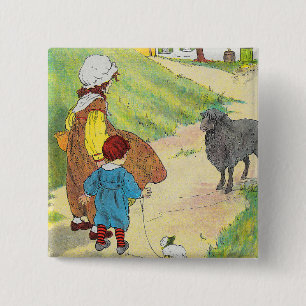 Baa, Baa, Black Sheep, Mother Goose Nursery Rhyme 2 Inch Square Button