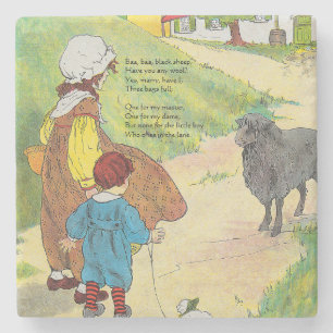 Baa, Baa, Black Sheep, Mother Goose Nursery Rhyme Stone Coaster