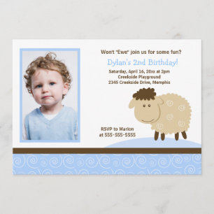 Baa Baa Sheep Blue *PHOTO* Birthday 5x7 Invitation