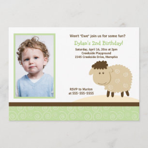 Baa Baa Sheep Green *PHOTO* Birthday 5x7 Invitation