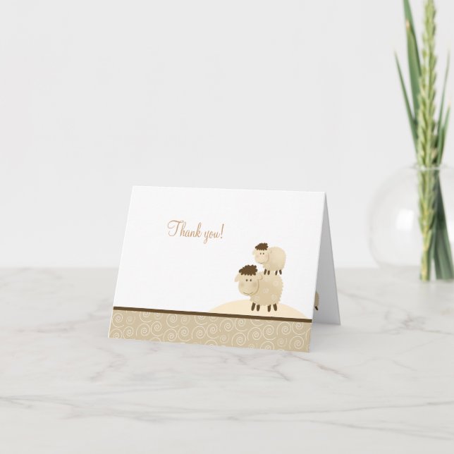 Baa Baa Sheep Neutral Tan Folded Thank you notes (Front)