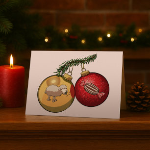 Baa Humbug Baubles Christmas Sheep & Candy Cartoon Holiday Card